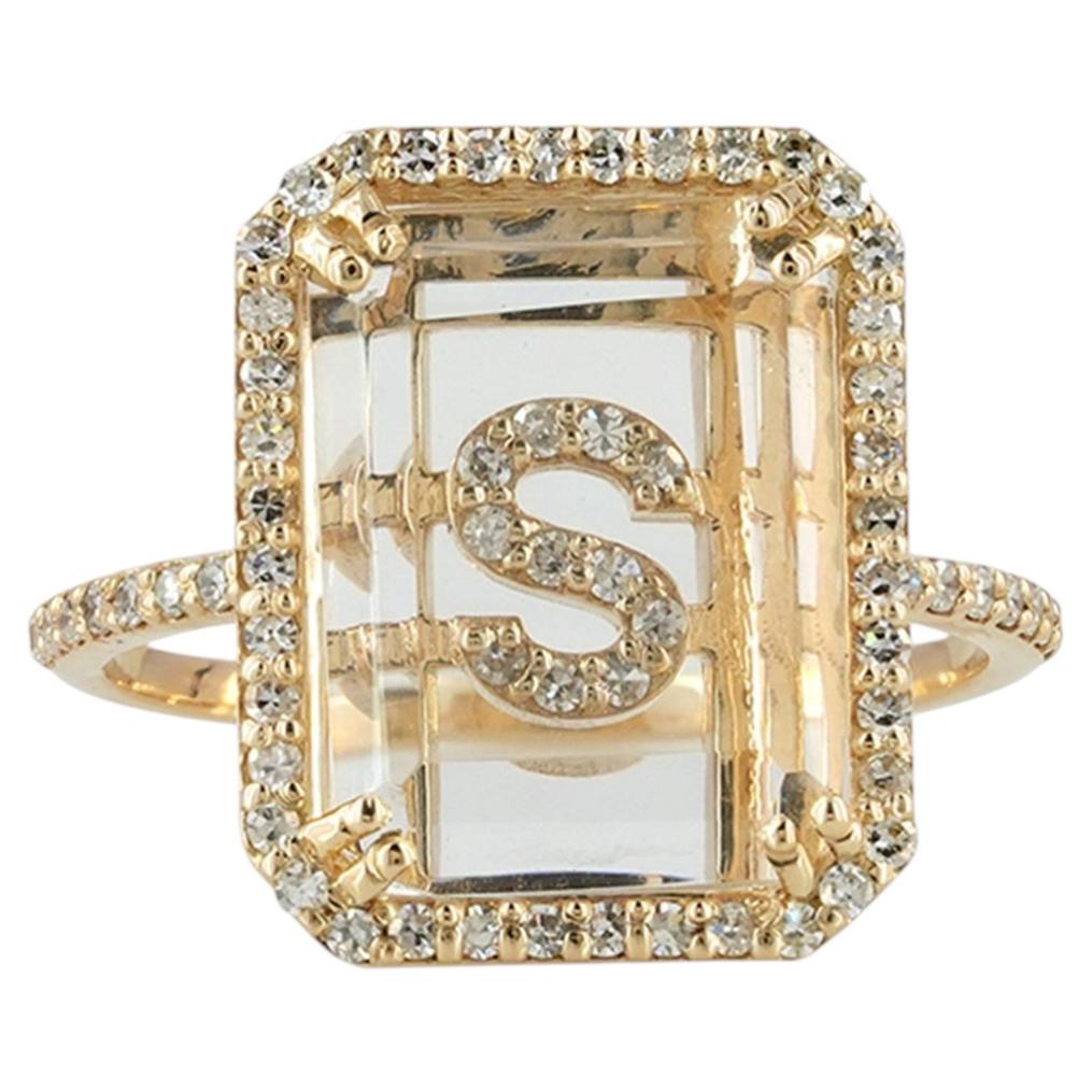 Personalized Initial Ring Solid 14k Yellow Gold Jewelry Natural Diamond Ring For Sale
