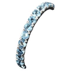 Solid 14k White Gold Band Natural Aquamarine Gemstone Half Eternity Ring Jewelry