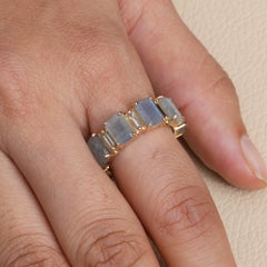 Band Ring Solid 14k Yellow Gold Natural Baguette Diamond Labradorite Gems Ring