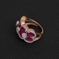 Genuine H/Si White Diamond Ring Solid 14k Rose Gold Jewelry Ruby Gemstone Ring