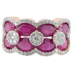 Genuine H/Si White Diamond Ring Solid 14k Rose Gold Jewelry Ruby Gemstone Ring