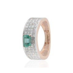 Solid 14k Rose Gold Band Genuine White Diamond Emerald Gemstone Eternity Ring