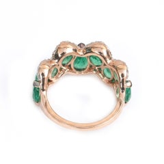 Natural Emerald Gemstone Solid 14k Rose Gold Jewelry White Diamond Ring