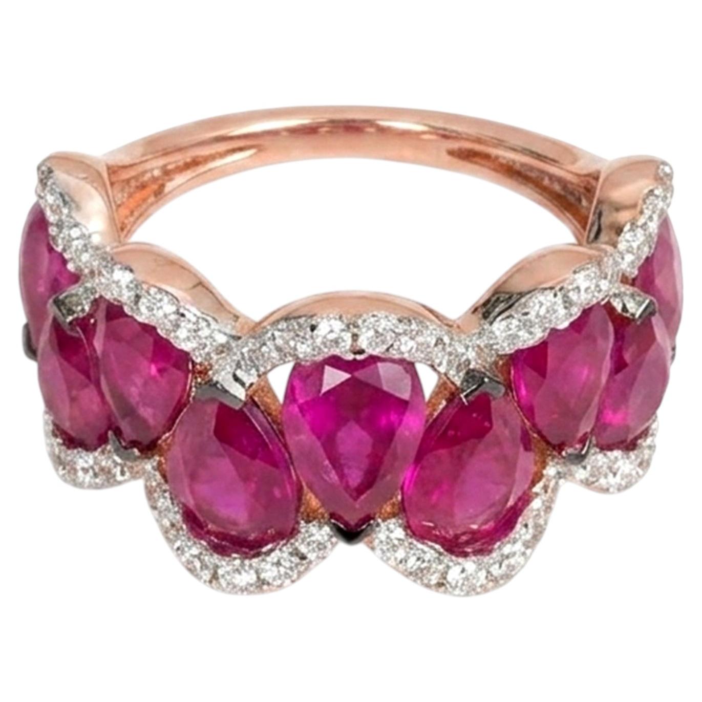 Bague en or rose massif 14 carats sertie d'un rubis naturel et d'un diamant blanc authentique en vente