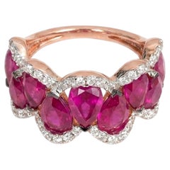 Natural Ruby Gemstone Solid 14k Rose Gold Jewelry Genuine White Diamond Ring