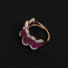 Natural Ruby Gemstone Solid 14k Rose Gold Jewelry Genuine White Diamond Ring