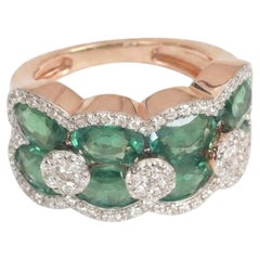 Anillo de joyería con esmeralda natural, oro rosa macizo de 14k y diamante blanco H/Si