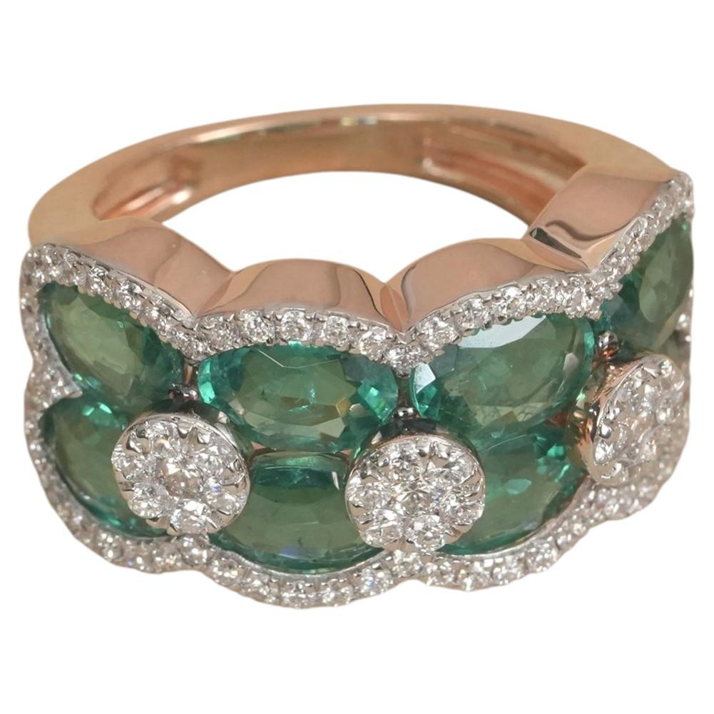 Natural Emerald Gemstone Solid 14k Rose Gold H/Si White Diamond Ring Jewelry