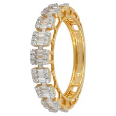 Solid 14k Yellow Gold Band Genuine H/Si White Baguette Diamond Designer Ring