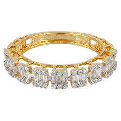 Bague de créateur en or jaune massif 14 carats, sertie d'un diamant blanc de qualité H/Si taillé en baguette