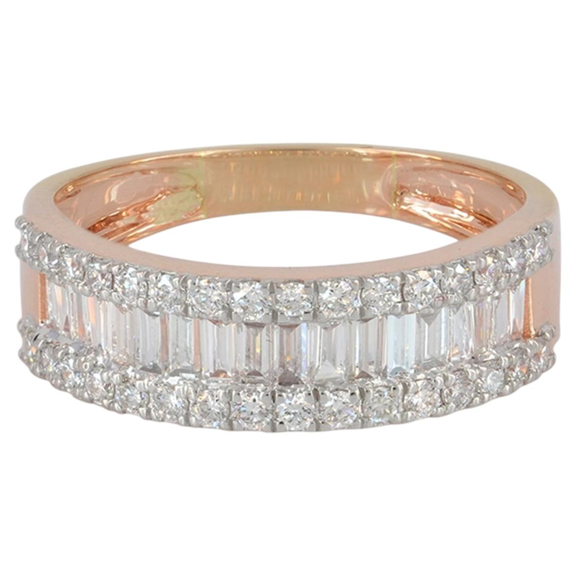 Genuine H/Si White Baguette Diamond Band Solid 14k Rose Gold Jewelry Gift Ring