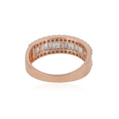 Genuine H/Si White Baguette Diamond Band Solid 14k Rose Gold Jewelry Gift Ring