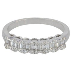 Bague avec bande en diamants blancs H/Si authentiques, en or blanc massif 14 carats, bague d'éternité
