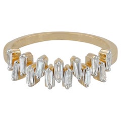 Staggered Baguette Diamond Solid 14k Yellow Gold Stackable Dainty Ring Jewelry