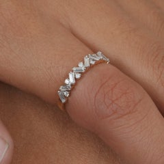 Solid 14k Yellow Gold Band Staggered Baguette Diamond Stackable Eternity Ring