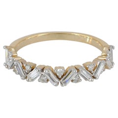 Solid 14k Yellow Gold Band Staggered Baguette Diamond Stackable Eternity Ring