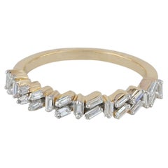 Staggered Baguette Diamond Solid 14k Yellow Gold Stack Band Eternity Gift Ring