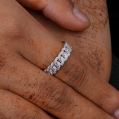 Cuban link Chain Band Solid 14k Yellow Gold Genuine White Diamond Eternity Ring