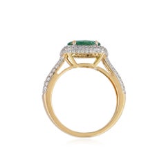 Natural Oval Emerald Gemstone Solid 14k Yellow Gold H/Si White Diamond Ring