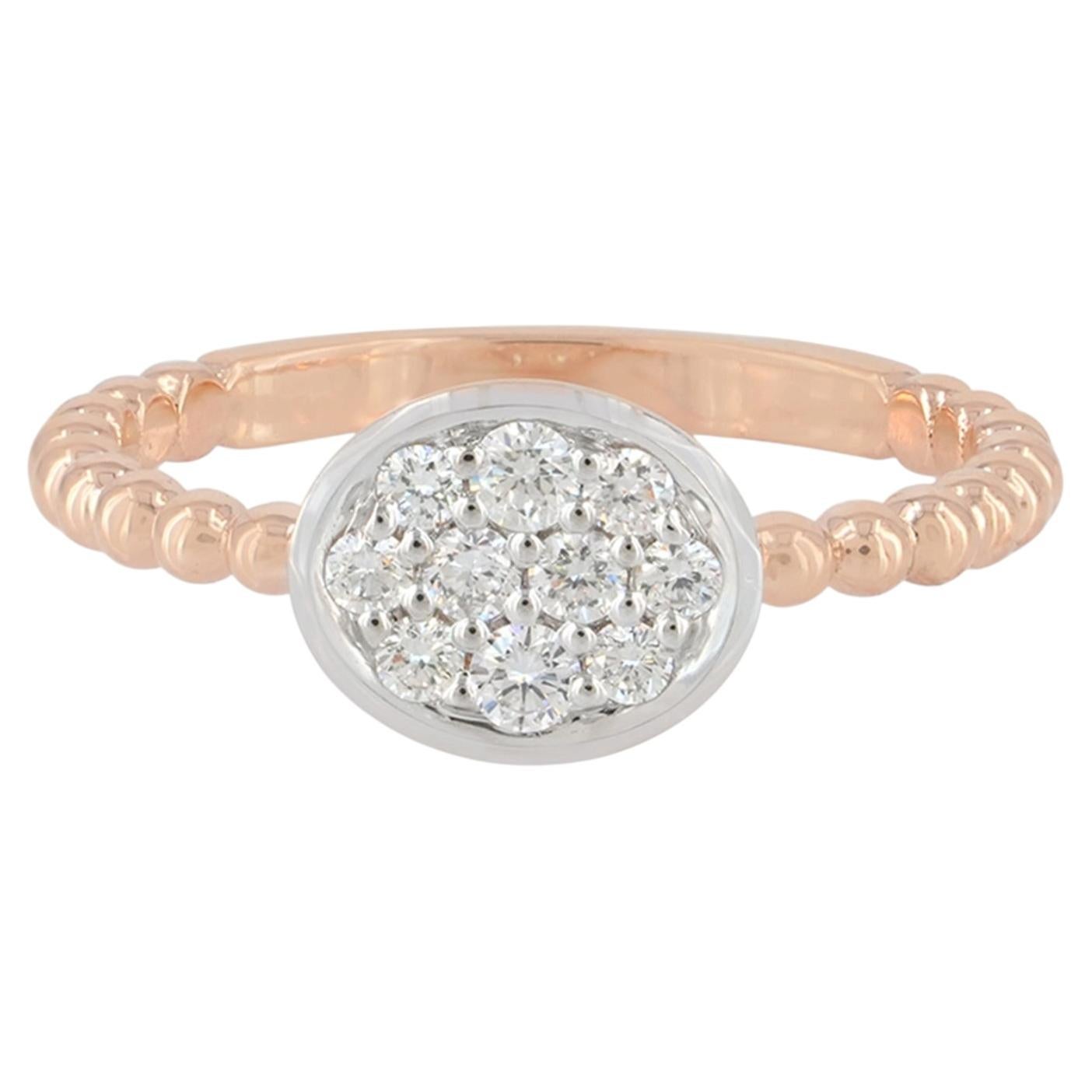 Two Tone Genuine H/Si White Diamond Ring Solid 14k Rose Gold Jewelry Gift Ring