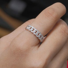 Genuine H/Si White Diamond Cuban Link Band Solid 14k Rose Gold Jewelry Ring