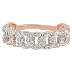 Genuine H/Si White Diamond Cuban Link Band Solid 14k Rose Gold Jewelry Ring