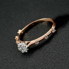 Two Tone Floral Jewelry Solid 14k Rose Gold Genuine H/Si White Diamond Ring