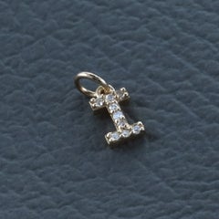Solid 14k Yellow Gold Natural White Diamond Small I Initial Letter Charm Pendant