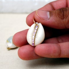 Natural Pink Sapphire Gemstone Solid 14k Yellow Gold Cowrie Shell Charm Pendant