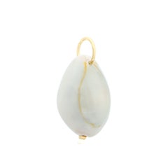 Natural Blue Sapphire Solid 14k Yellow Gold Cowrie Sea Shell Pendant Jewelry