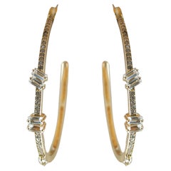 Pendientes de aro con cierre, de oro amarillo macizo de 14k, con diamantes tipo baguette auténticos