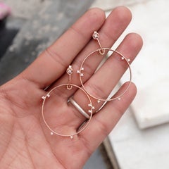 Boucles d'oreilles pendantes en or rose massif 14 carats, ornées d'un diamant blanc authentique de qualité H/Si, modèle créole ouvert