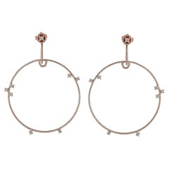Pendiente colgante de aro abierto de oro rosa macizo de 14k con diamante blanco auténtico H/Si