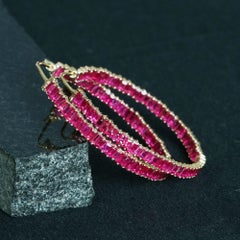 Solid 14k Yellow Gold Jewelry Baguette Cut July Birthstone Ruby Hoop Earring