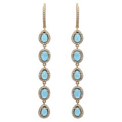Solid 14k Yellow Gold Natural H/Si White Diamond Blue Topaz Drop/Hook Earring