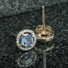 Solid 14k Yellow Gold Jewelry Natural Diamond Blue Sapphire Gems Stud Earrings
