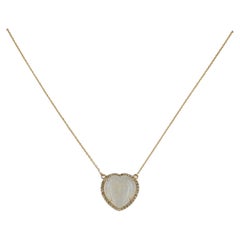 Natural Diamond Solid 14k Yellow Gold Rainbow Moonstone 18" Heart Chain Necklace