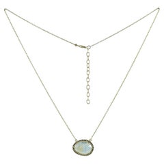 Solid 14k Yellow Gold Natural Rainbow Moonstone Gemstone Chain Necklace Jewelry