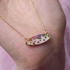 Natural Multi Gemstone Solid 14k Yellow Gold Designer Chain Necklace Jewelry