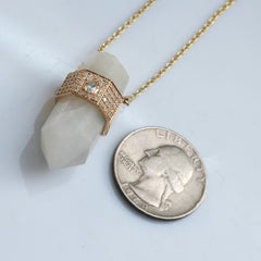 Solid 14k Yellow Gold Natural Diamond Rainbow Moonstone Bullet Necklace Jewelry