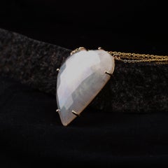Natural Rainbow Moonstone Gemstone Charm Solid 14k Yellow Gold Necklace Jewelry