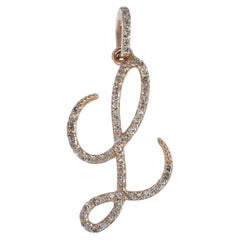 Natural White Diamond Solid 14k Rose Gold Jewelry L Initial Letter Charm Pendant