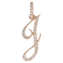 J Initial Charm Solid 14k Rose Gold Jewelry Natural White Diamond Letter Pendant