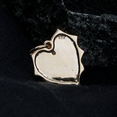 Ciondolo in oro giallo massiccio 14k con diamante bianco naturale a forma di cuore scanalato, 15 mm