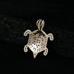 Solid 14k Yellow Gold Natural White Diamond Emerald Sea Turtle Charm Pendant