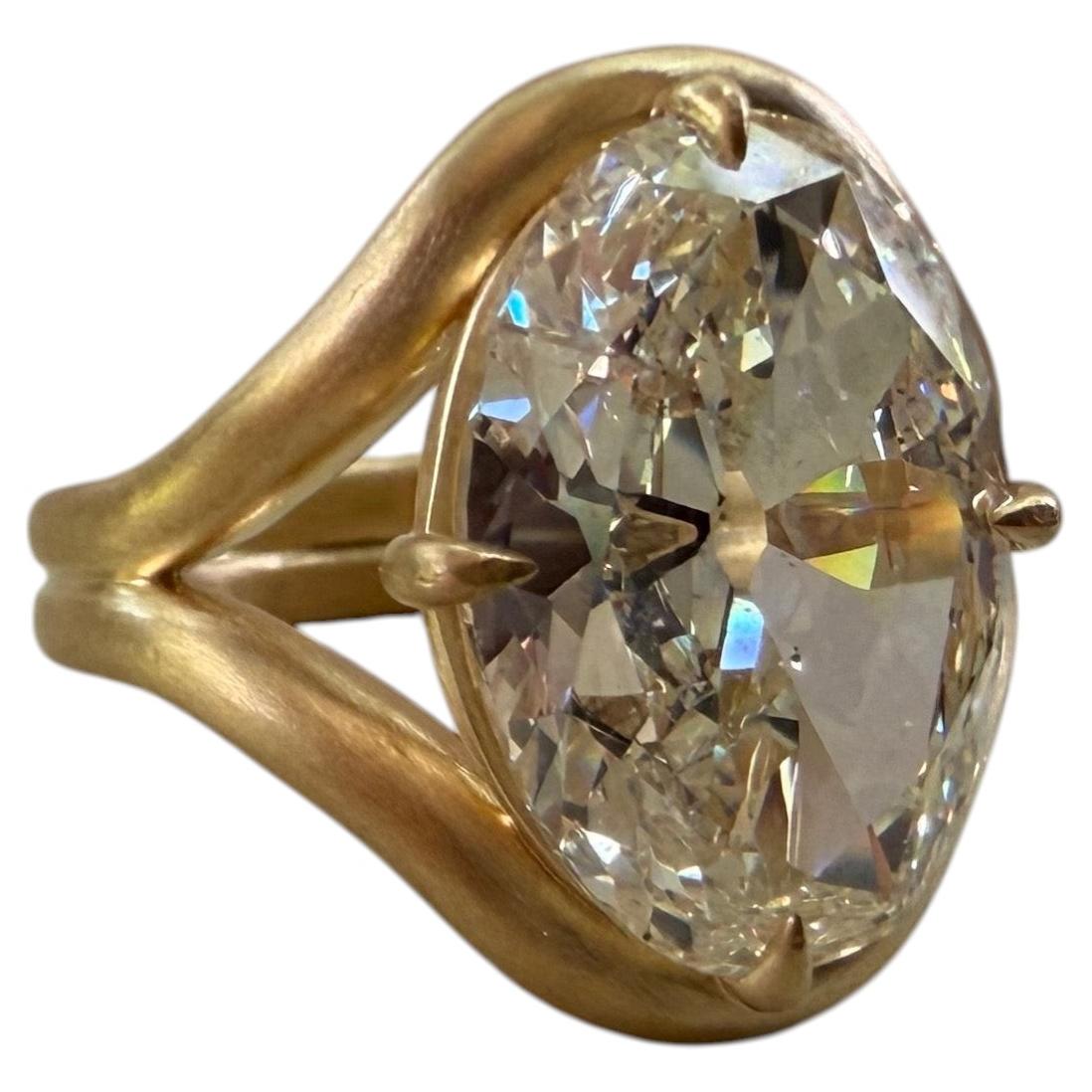 Anillo de diamantes con diamante ovalado certificado por el GIA de 6,76 quilates, en oro amarillo de 18 quilates, NUEVO