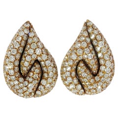 Bulgari Pavé Diamond Earring Teardrop Puzzle Design 18K Yellow Gold