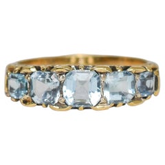 Antique Victorian Aquamarine 5-Stone Half Hoop Ring in 18k Gold, Circa 1890