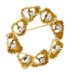 Vintage Modernist Diamond Gold Freeform Brooch