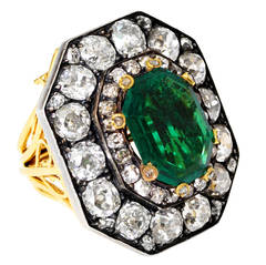 Victorian Colombian Emerald Old Mine Diamond Ring and Pendant 8